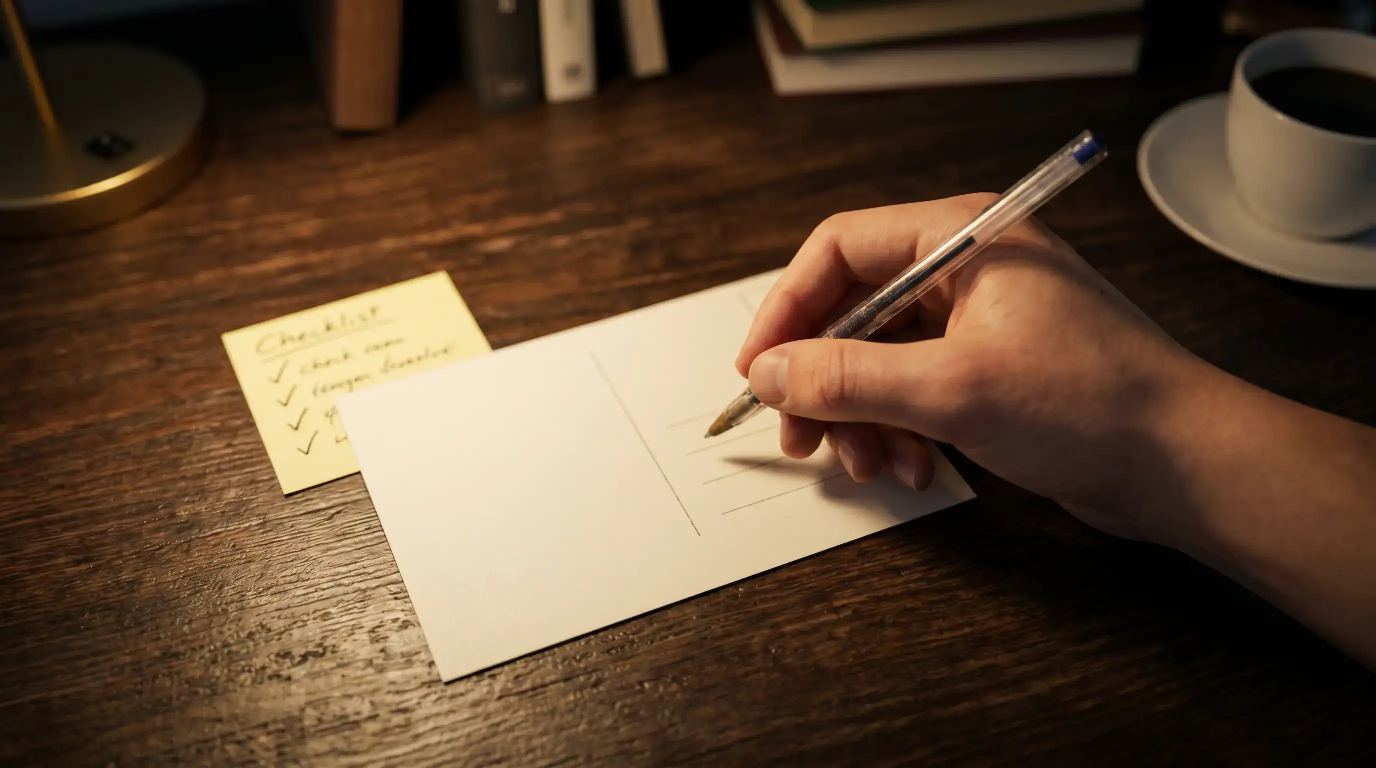 Mail-in AMOE checklist showing required steps before sending postcard to sweepstakes casino