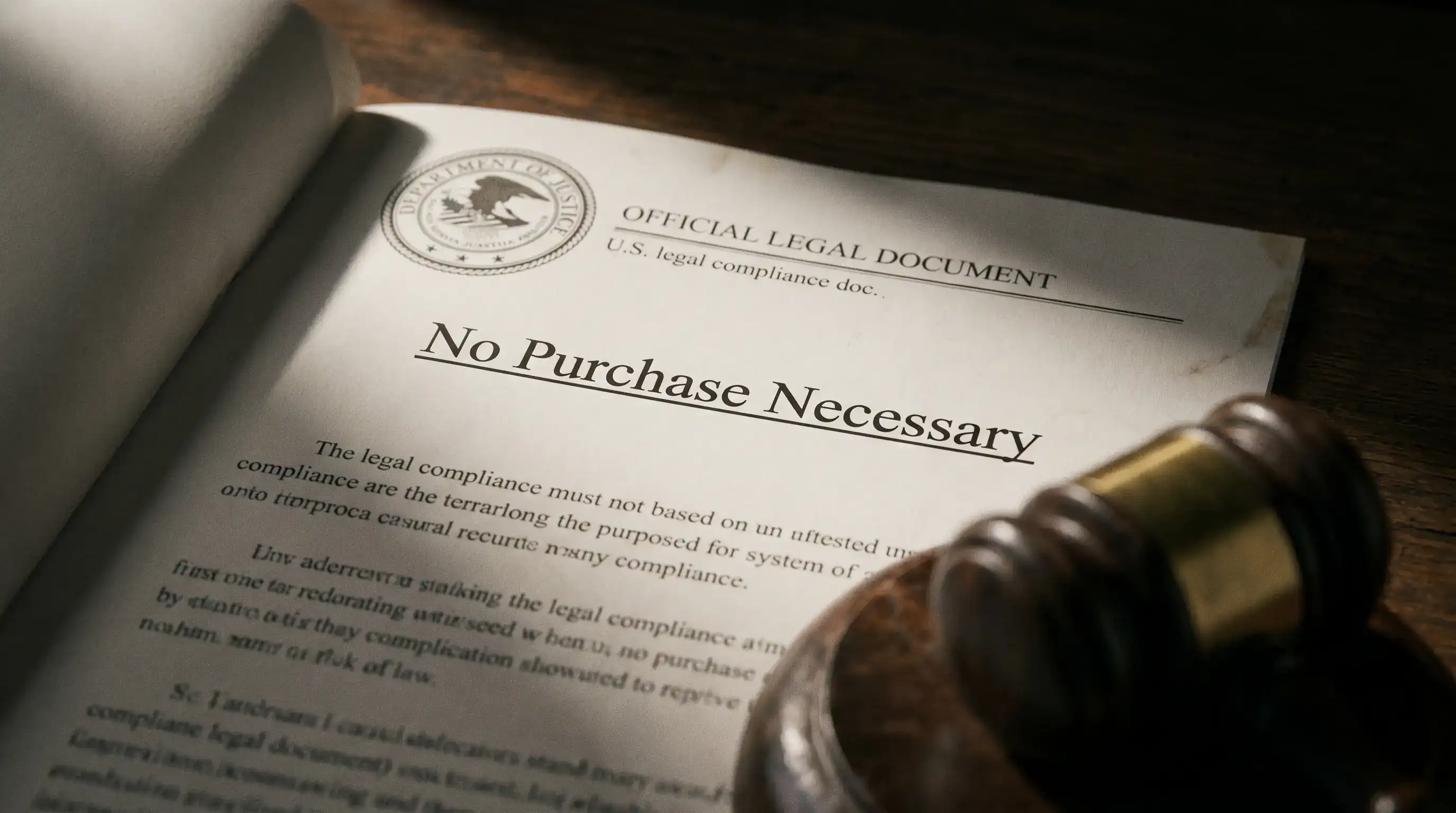 No Purchase Necessary sweepstakes law requirement showing three-element test diagram